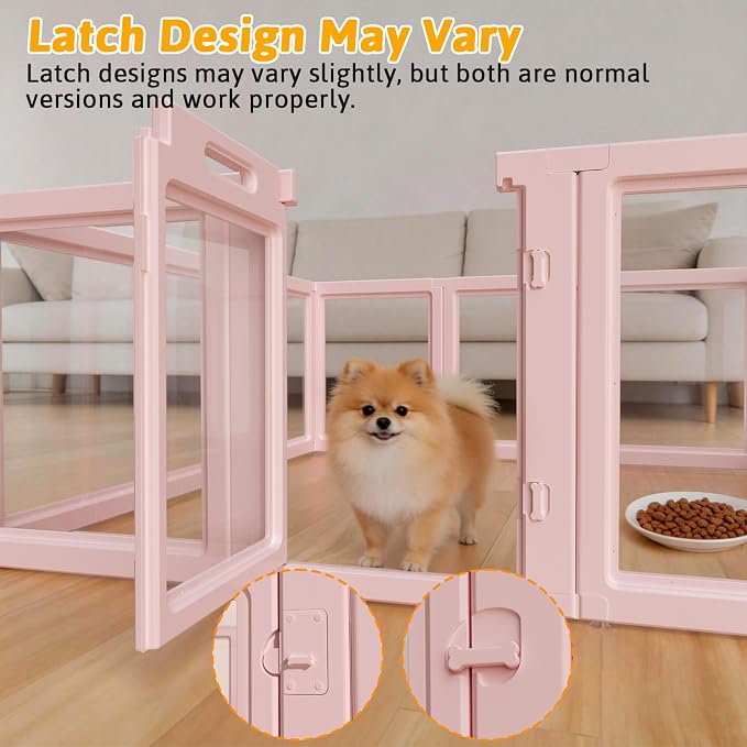 DIY Clear Acrylic Dog Playpen House,Quick Easy Assembly and Disassembly,Strong Floor Suction,Indoor and Outdoor Use,Easy Cleansing Puppy Fence (Skin Pink, 30.3" H, 8PCS)