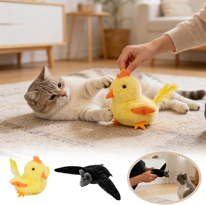 Halloween Interactive Flapping Bat Dog Toy, Motion Activated Rechargeable Plush Toy with Moving Wings for Bored Dogs, Cats (Black)