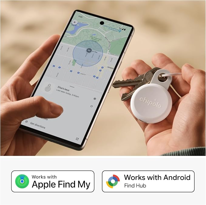 Chipolo Loop – Rechargeable Bluetooth Tracker for Key and Pocket Location | Compatible with Apple or Google, Call Your Phone & Out of Range Alerts for Android (Chalk)