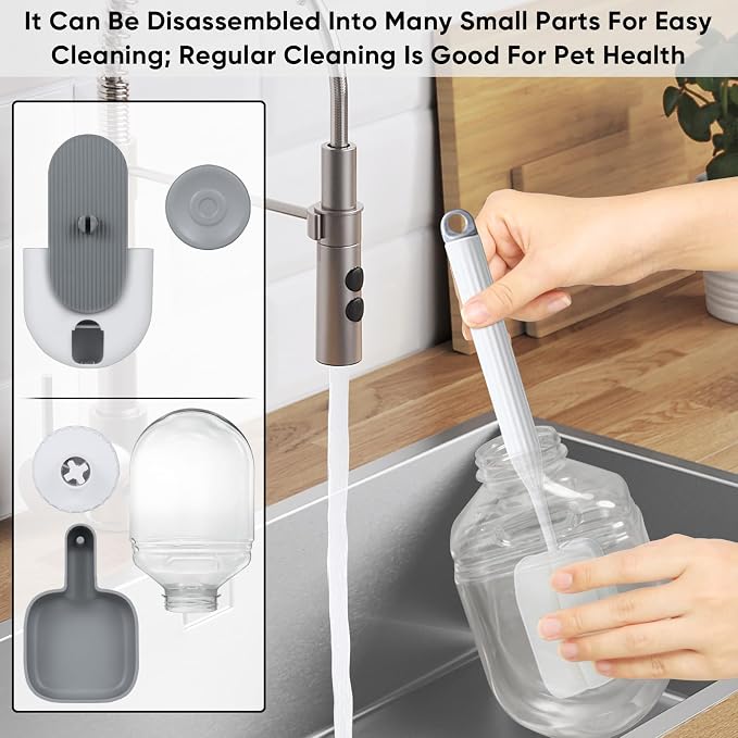 Lemtrflo 28oz Hanging Automatic Water Dispenser，Rabbit Water Bottle,Bunny Guinea Pig Ferret Water Bowl for Cage,Suitable for Small Animal Puppies(Cage Grid Spacing Over 1.2'') (Gray)