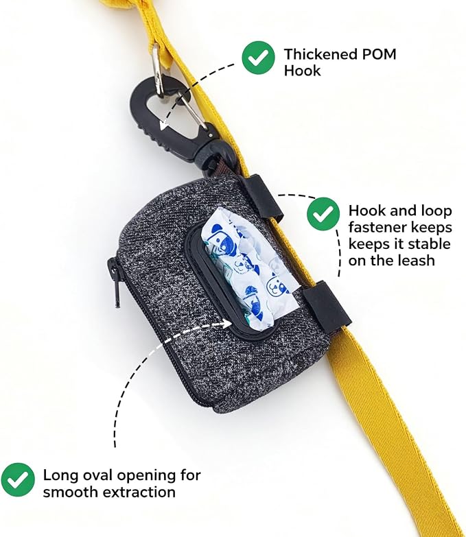 Dog Poop Bag Dispenser for Leash, Corduroy Pet Waste Bag Holder with Clip, Portable Cute Embroidered Poop Bag Carrier with Zipper, Fits Standard Size Poop Bag Rolls (Dark denim)