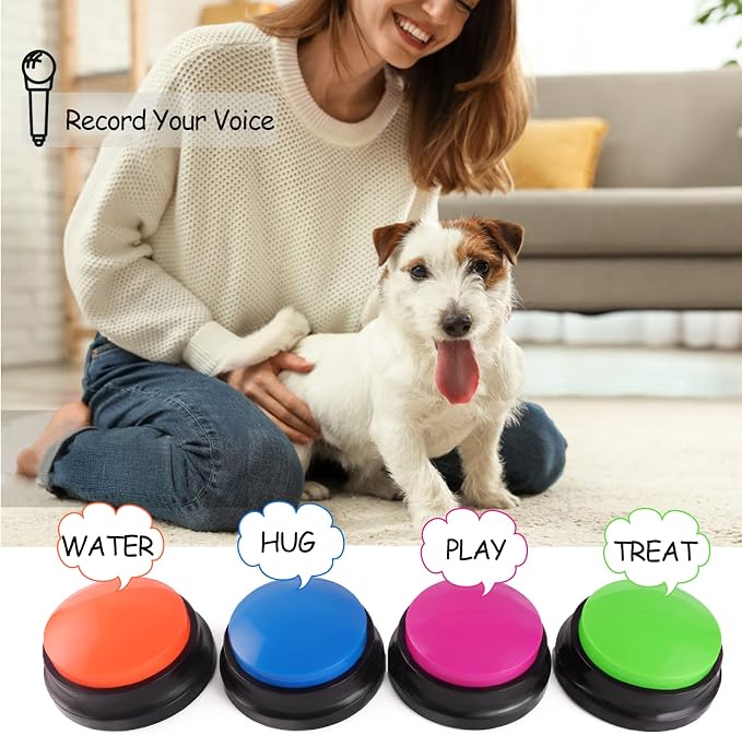 Voice Recording Button, 4 Pack, Rose Red & Dark Blue & Green & Orange
