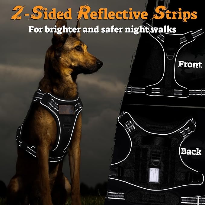 rabbitgoo Tactical Dog Harness Medium Sized, No Pull Service Pet Vest | Military Molle System & Easy Control Handle, Adjustable and Reflective for Walking and Training, Black, Medium