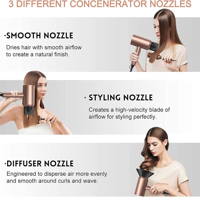 slopehill Professional Ionic Hair Dryer, Mocha Mousse | 1800W Fast Drying, Low Noise, 2 Concentrator Nozzles, 1 Diffuser Attachment, Home Salon Travel