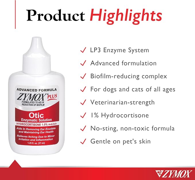 Zymox Advanced Formula Otic Plus Ear Solution, 1.25oz
