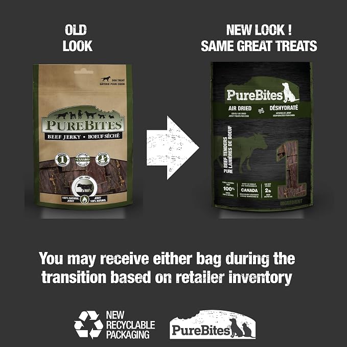 PureBites Beef Single Ingredient Air Dried Jerky Dog Treats, 7.5 oz | 100% Beef, Air-Dried, Made in Canada, High-Value Training Reward, 52 Calories/Tender, No Glycerin or Fillers