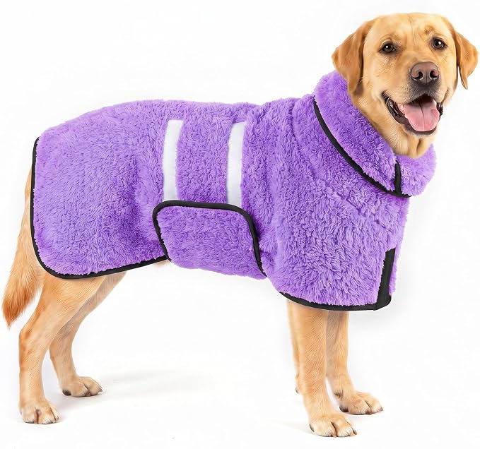 Bienbee Dog Bathrobe, Quick Drying Super Absorbent Pet Robes for Small Medium Large Dogs, Drying Coat for After Bath & Swim, Warm & Cozy Dogs Towels, Dog Puppy Bath Supplies, Ligh Purple L