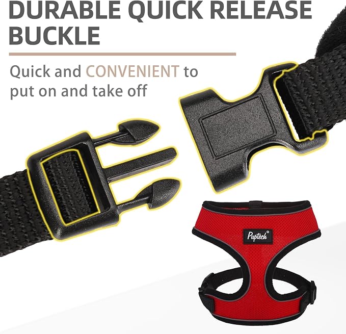 PUPTECK Soft Mesh Dog Harness and Leash Set Pet Puppy Cat Comfort Padded Vest No Pull Harnesses, Solid Red, M