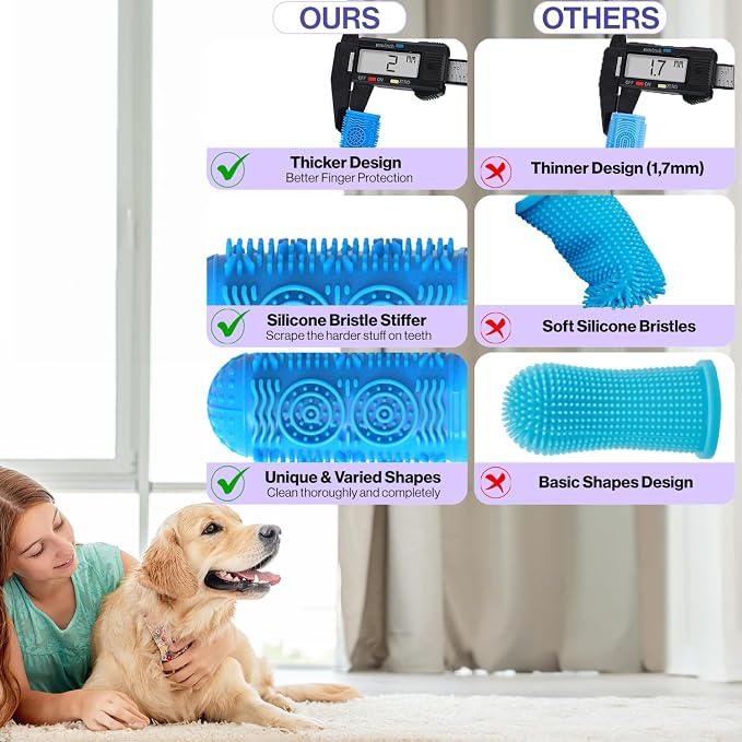 4-Pack Finger Toothbrush for Dogs, Silicone Dog Teeth Cleaning Kit Protects Gums (Multicolor)