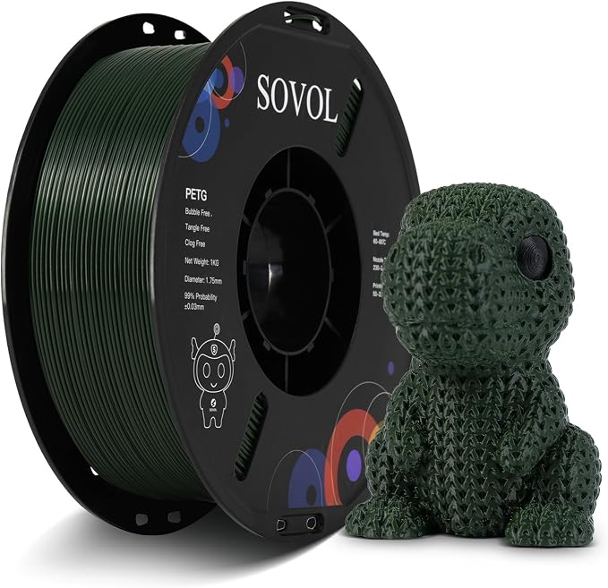 Sovol 3D Printer PETG Filament 1.75mm 1KG (2.2lbs), High Precision, Strong Toughness, Wiring Tightness, Dimensional Accuracy +/- 0.03 mm, 3D Printing PETG Filaments, Army Green