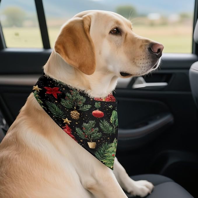 Jeiento Christmas Tree Dog Bandana Reversible Christmas Dog Scarf for Boy Girl Dogs Christmas, Small, Polyester, Christmas Tree