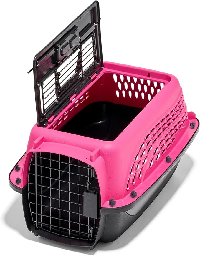 Petmate Two Door Plastic Pet Kennel, XS 19in, Pink, up to 10lbs | Top and Front Loading Dog Crate and Cat Carrier for Small Dogs, Doubles as Travel Kennel