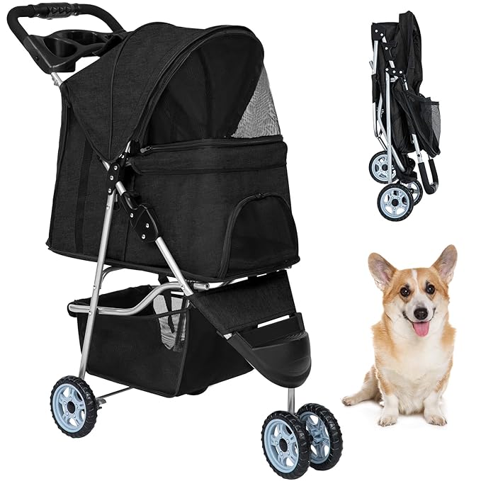 BestPet Pet Stroller - Black, 3 Wheels