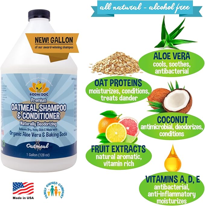 Bodhi Dog Natural Oatmeal Dog Shampoo & Conditioner - Hypoallergenic Formula - Naturally Deodorize Dogs, Cats & Pets - Moisturizes Dry, Itchy & Sensitive Skin - Made in USA (1 Gallon)