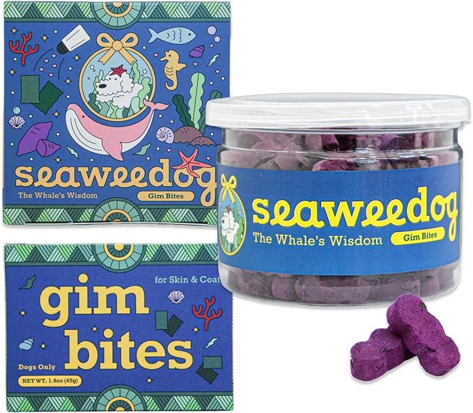 Korean Purple Seaweed GIM, Vegan Allergy-Friendly Dog Vitamins, Omega 3 for Dogs, No Fish Oil, for Skin and Coat Bites
