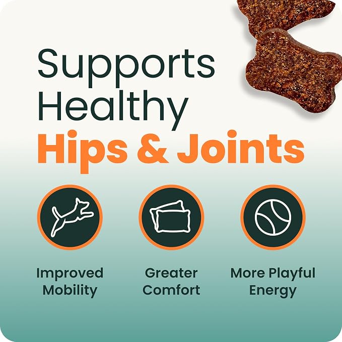 VetriScience Ultimate Strength Healthy Hip & Joint Chews, GlycoFlex Glucosamine, Chondroitin and Green-Lipped Mussel Joint Support Supplement for Dogs, Soothe Joint Discomfort, Duck, 120 Count