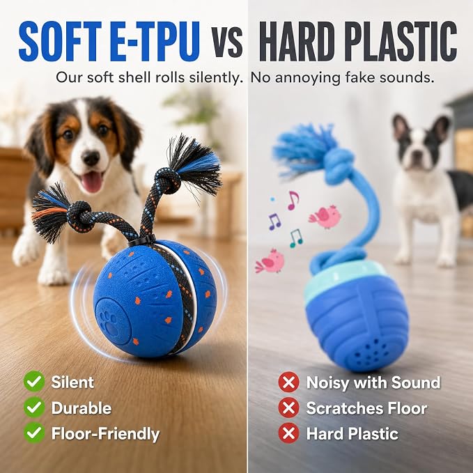 Interactive Smart Dog Ball Toy with Swinging Tail, Durable E-TPU Quiet Automatic Rolling Ball for Dogs to Chase, Self-Moving Dog Ball with Motion Activated, Rechargeable Small Medium Large Dog Toy