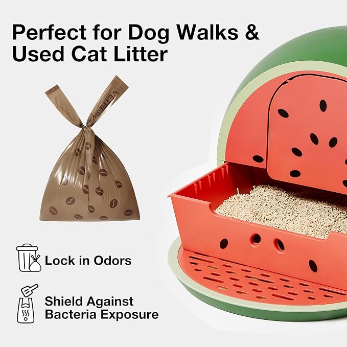 VETRESKA Dog Poop Bags with Handles 120 Count, Coffee Scented Waste Bags, Leak-Proof Thick Dog Bags for Poop, Easy-Tie Large Poop Bags, 8 Refill Rolls for Dog Walking Cat Litter
