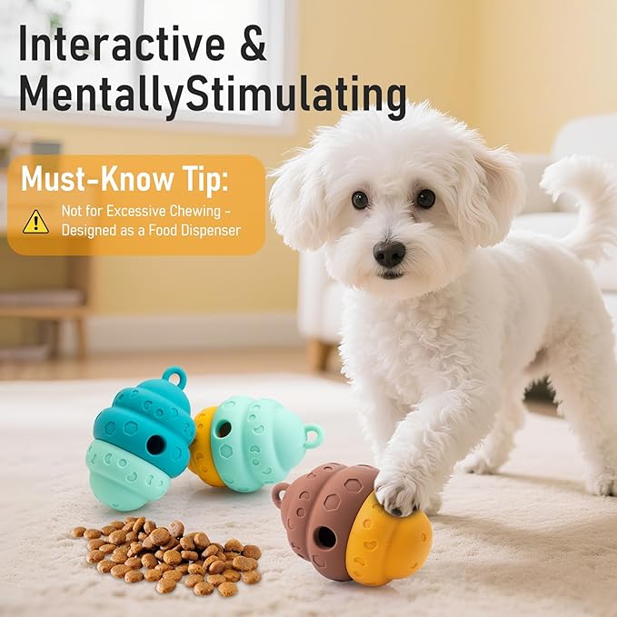 Dog Treat Dispensing Toy - Silicone Puppy Food Dispenser for Small Medium Dogs Puzzle Feeder Ball Interactive Toys & Enrichment Mental Stimulation Topple Outdoor Training Travel Honeycomb Brown