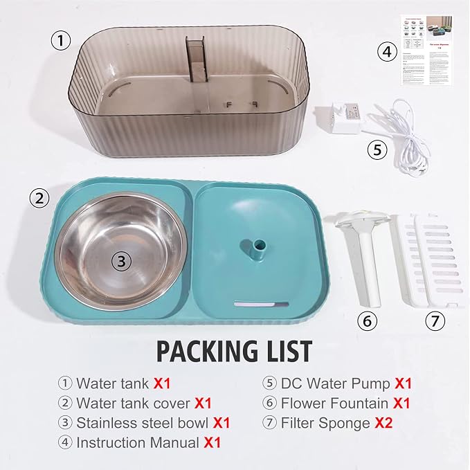 Cat Fountain Water Bowl Stainless Steel, 101oz/3L Automatic Pet Water Fountain, Dog Water Dispenser Cat Feeding Watering Supplies with 2 Filters for Cats, Dogs, Pets Blue