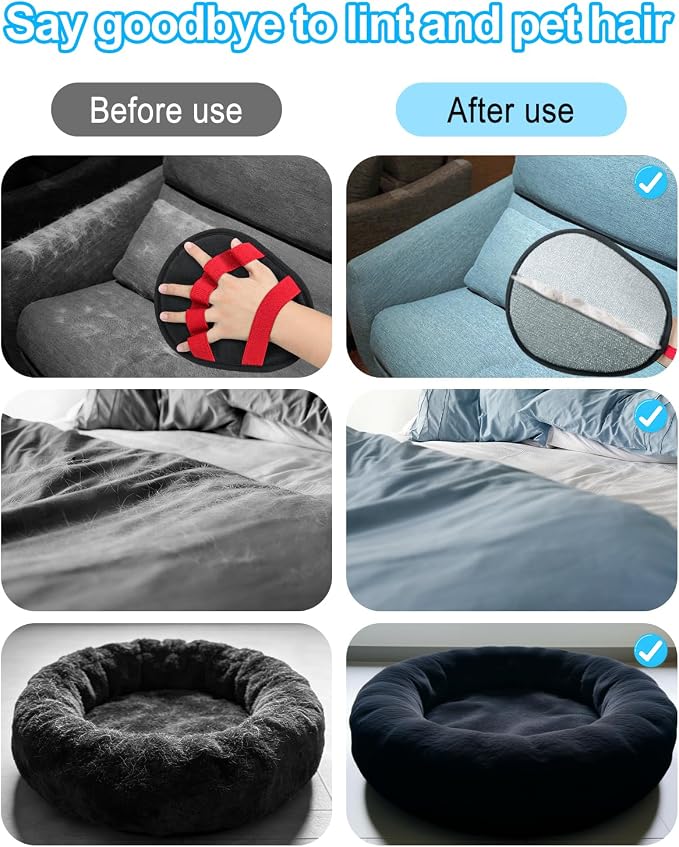 Pet Hair Removal Glove，Five-Finger Design Electrostatic Magic Brush Pet Hair Remover, Reusable Grooming Gloves, Cat & Dog Hair Tool for Carpet, Couch, Furniture and Clothing (Red)