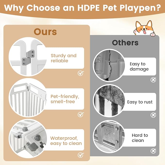 PETSITE 16-Panel Plastic Dog Playpen with Door, 32 Inch Tall Portable Shape-Customizable Pet Playpen Indoor Outdoor, Ideal for Small & Medium Dogs and Puppies, Easy to Assemble