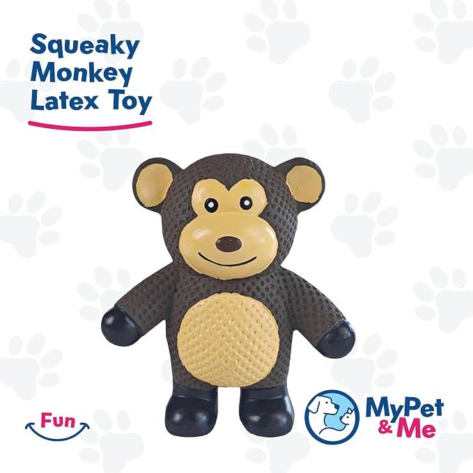 My Pet & Me Rubber Squeaky Dog Toys for Small Dogs and Puppies, Soft Latex Squeak Toy for Light to Moderate Chewers, Teething and Fetch Play with Squeaker (Brown Monkey, 4.3 Inch)