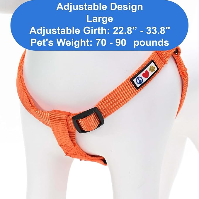 Pawtitas Solid Step-in Dog Harness – Adjustable No-Pull Vest for Puppies to Seniors, Safe & Comfortable L Orange
