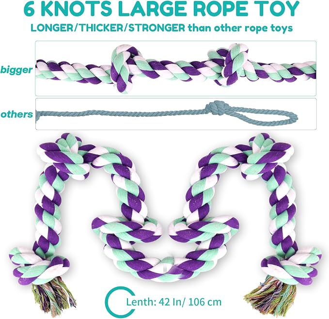 loncoldy Dog Rope Toy 42In 6 Knots Indestructible Natural Cotton - Tough Chew Toys for Medium/Large Breeds Aggressive Chewers, Daily Companionship, Heavy Duty Tug of War Dog Pull Rope Teeth Cleaning