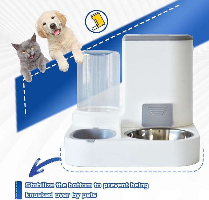 Automatic Cat Food and Water Dispenser Set 2 in 1, 2 in, Stainless Steel, Gray