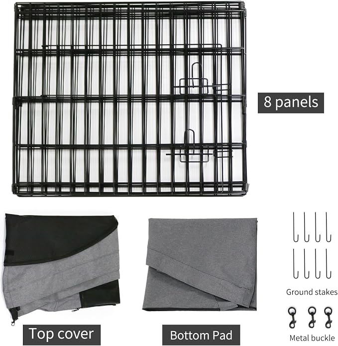 PETIME Foldable Metal Dog Exercise Pen/Pet Puppy Playpen Kennels Yard Fence Indoor/Outdoor 8 Panel 24" W with Top Cover and Bottom Pad (Playpen+Bottom+Top Cover, 8 Panels 24" H)