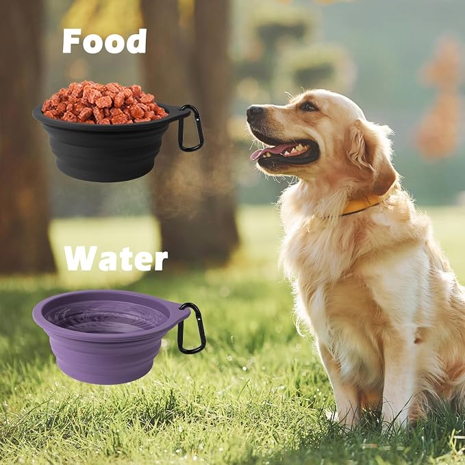 PetBonus Collapsible Dog Bowls, 2 Pack, Black, Dark Purple