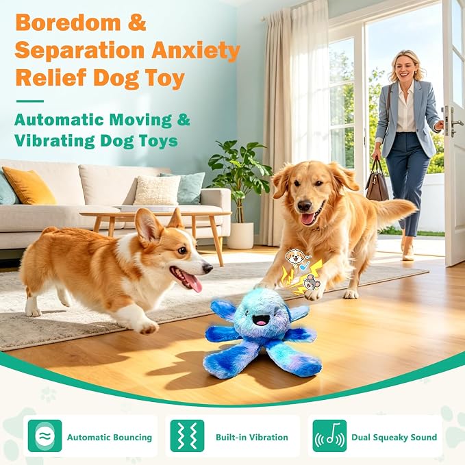 Fuufome Interactive Automatic Jumping Dog Toy for Small, Medium & Breeds to Keep Them Busy | Tug of War, Squeaky Moving, Motion-Activated Design, Not for Aggressive Chewers