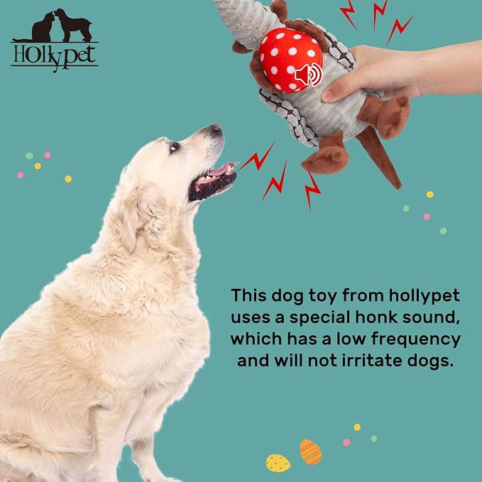 Hollypet Armadillo Squeaky Puppy Dog Toys for Small Medium Dogs, Red Egg | plush stuffed small dog squeak animal toy with unique grunt squeaker textured fabric for teeth cleaning toys