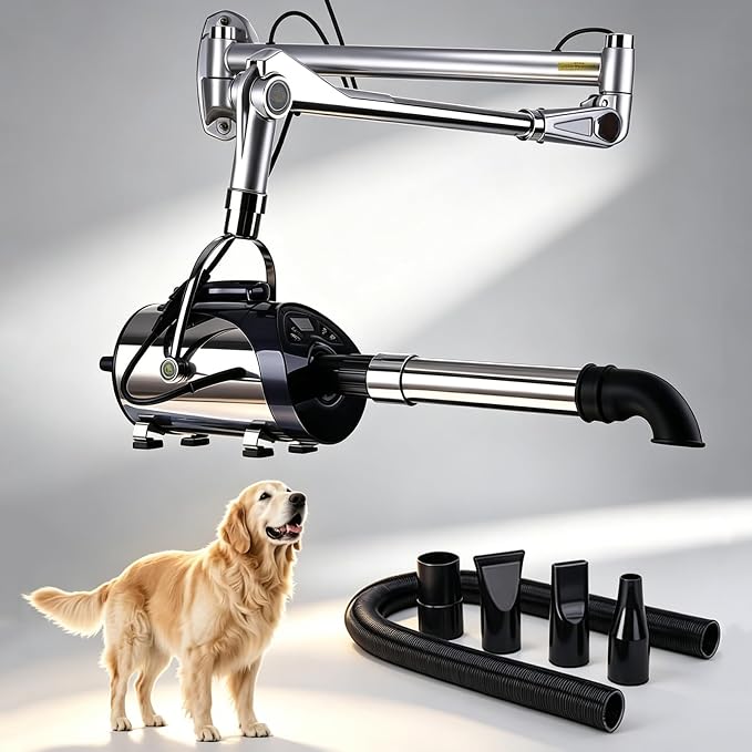 Dog Blower Grooming Dryer, High Velocity Blow Dryer for Dogs, Wall Mounted Dog Dryer for Pet Grooming, Stainless Steel, 8-Speed Fan and Temperature, 2800w Gentle Power, Ultra Quiet 60 dB