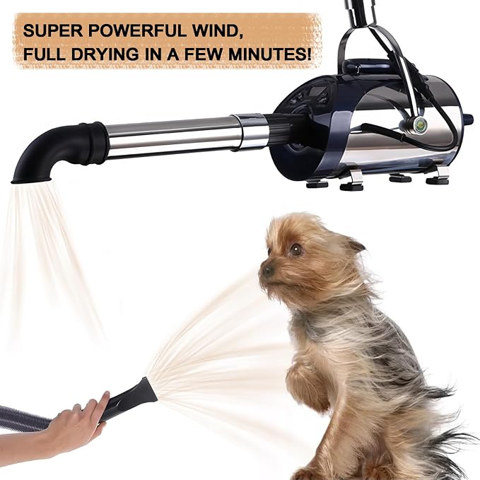 High Velocity Blow Dryer for Dogs, Pet Hair Dryer for Large Pet, 2800W Wall Mounted Velocity Dryer with 8 Adjustable Speed and Temperature Control, 3 Different Nozzles