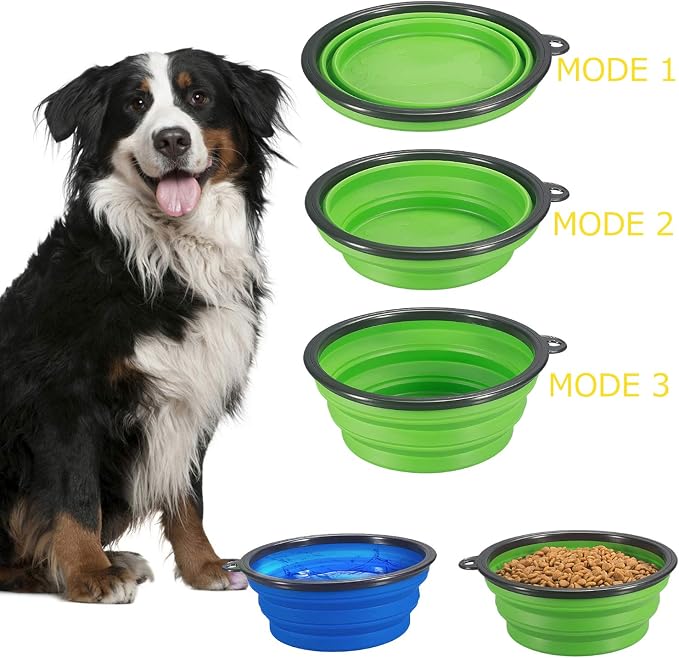 Comsun Collapsible Dog Bowl, 2 Pack, Blue & Green