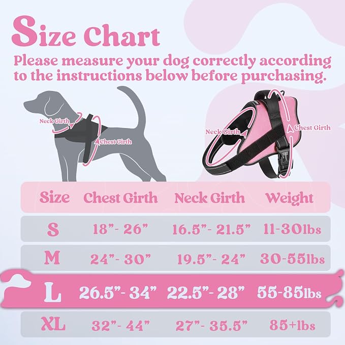 rabbitgoo No Pull No Choke Pet Vest, Adjustable Pet Harness with Molle | Large Sized Dog Harness, Reflective, Easy Wearing with One Buckle for Walking, Training, Pink, L
