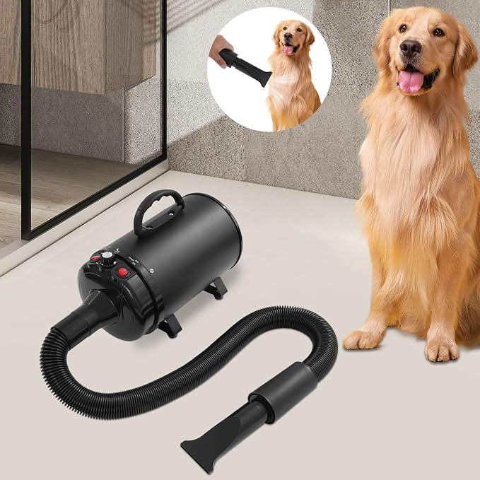 Pet Hair Dyer, 2200W High Velocity Dog Hair Dryer,Quiet Dog Blow Dryer with Adjustable Speed,Dog Dryer for Pet Grooming (Black)