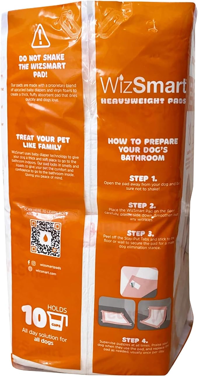 WizSmart Heavyweight Dog Pee Pads for Large Dogs, Puppies, Seniors – Ultra Absorbent, Leak Proof, Odor Control, Quick Dry, Training Pads with Stay Put Tabs – 23.5" x 22", 10 Cup Capacity