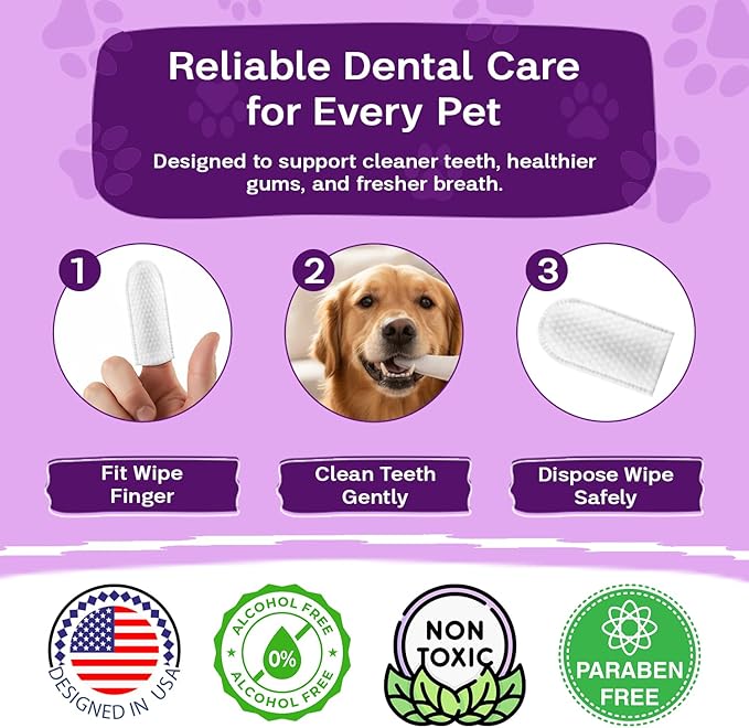 Dental Wipes Mint Scented – Best Dog Teeth Cleaning, Dog Dental Wipes for Dogs Teeth, Finger Toothbrush for Dogs and Cats, Oral Care, Remove Plaque, Tartar & Bad Breath – 50 Count