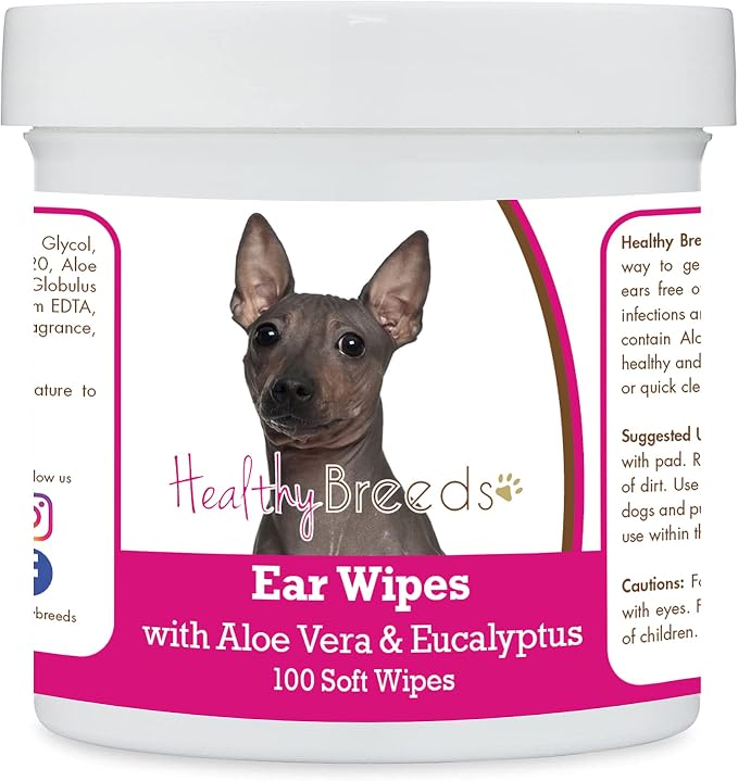 Healthy Breeds American Hairless Terrier Ear Cleaning Wipes with Aloe & Eucalyptus, 100 Count