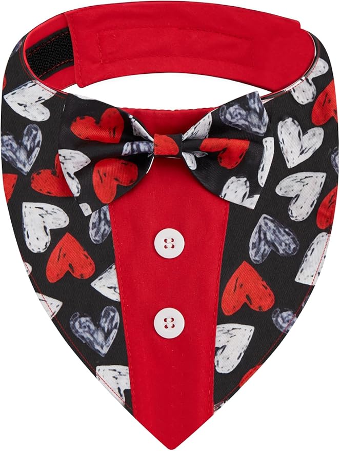 Valentine Dog Tuxedo Bandana with Bow Tie, Large, XS