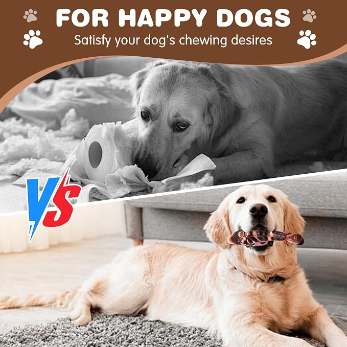 BoYoYo 2 Pack Tough Dog Toys for Aggressive Chewers Beef Flavored | Indestructible Dog Toys to Keep Them Busy, Durable Heavy Duty Dog Toys for Medium & Large Breeds, Relieve Anxiety & Boredom