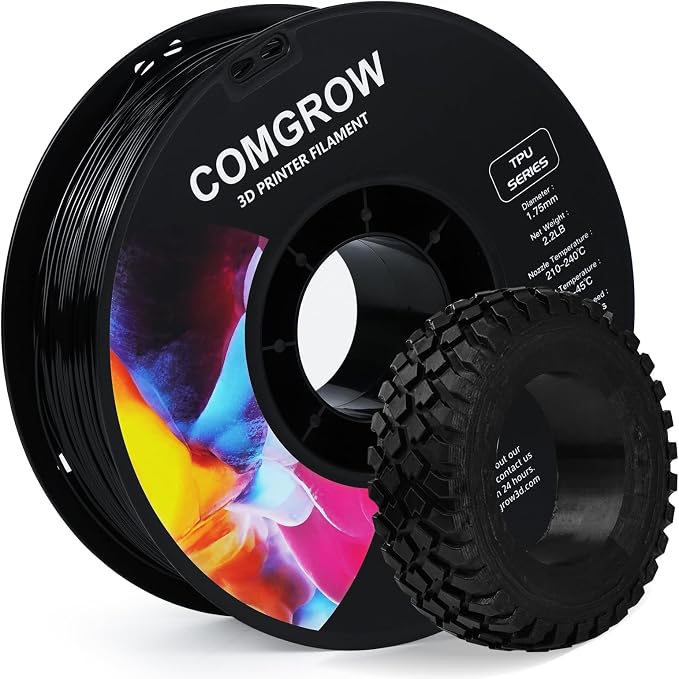 Comgrow TPU Filament, 1.75mm, 95A Soft TPU Flexible 3D Printer Filament Black 1kg (2.2lbs), Dimensional Accuracy +/- 0.02 mm, Fit Most FDM Printer