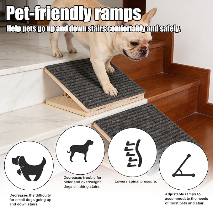2pcs Adjustable Dog Ramp for Couch & Stairs, Portable Foldable Pet Steps Stairs Assist with Anti-Slip Mats, Pet Accessories Supplies Must Haves for Small Dogs & Cats Elderly Injured or Senior Pets