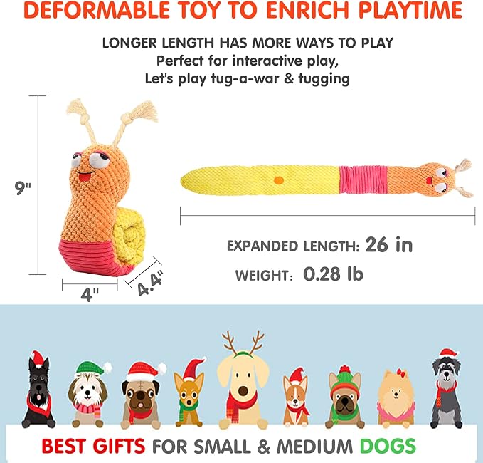 lilfrd Dog Puzzle Enrichment Toy, Squeaky Crinkle Plush Snail Pup Toys | Mental Enrichment, Boredom Relief, Fits Small Medium Large dogs