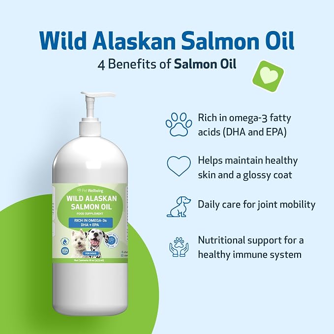 Pet Wellbeing Wild Alaskan Salmon Oil for Dogs - Skin & Coat, 16 fl oz
