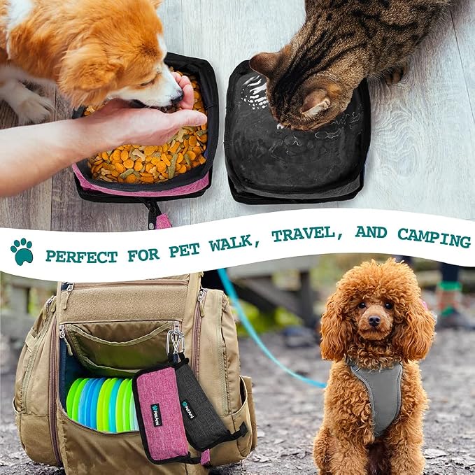 PetAmi Collapsible Dog Bowls, 2 Pack, Travel Set, Pink