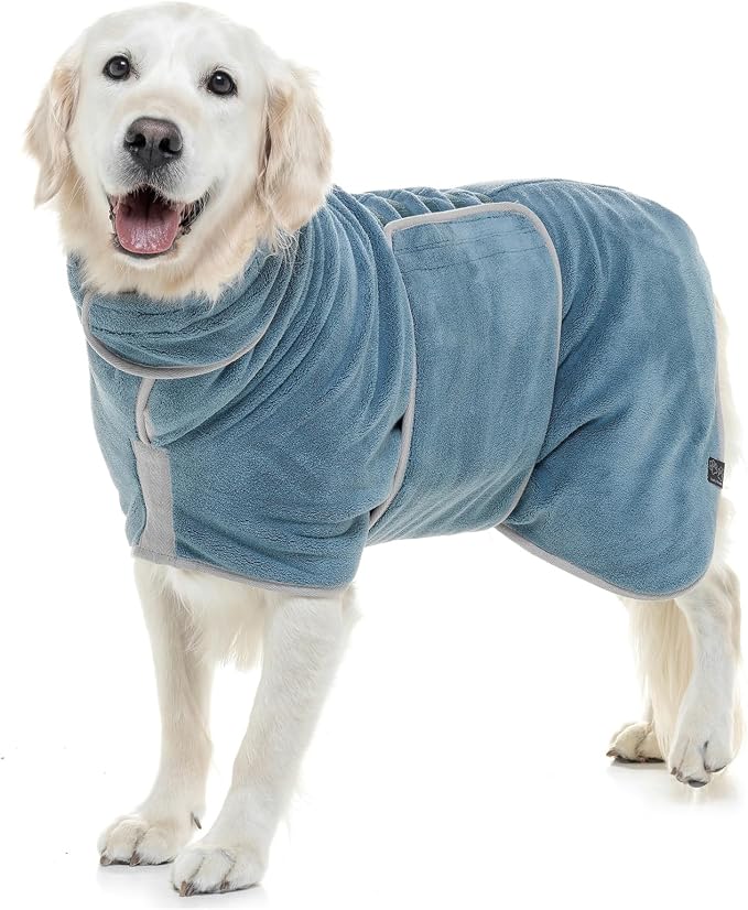 Lucky Pooch® Dog Robe - Luxurious Dog Bathrobe - Ultra Absorbent Dries Your Dogs in Minutes! Double-Layer, Super Soft Towel and Bath Robe All in One (L, Petrol Blue)
